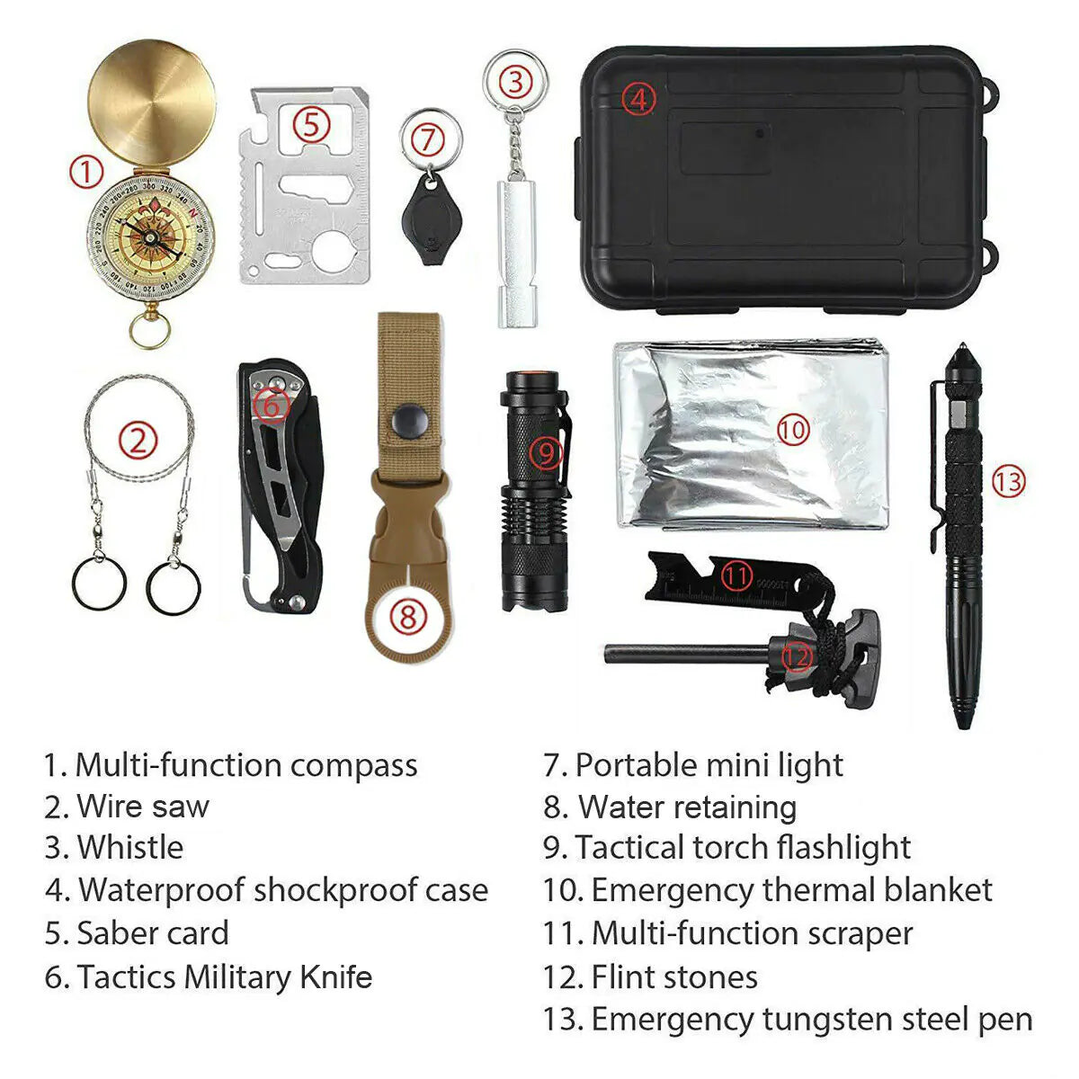 14 in 1 Outdoor Emergency Survival Safety Gear Kit Tactical EDC