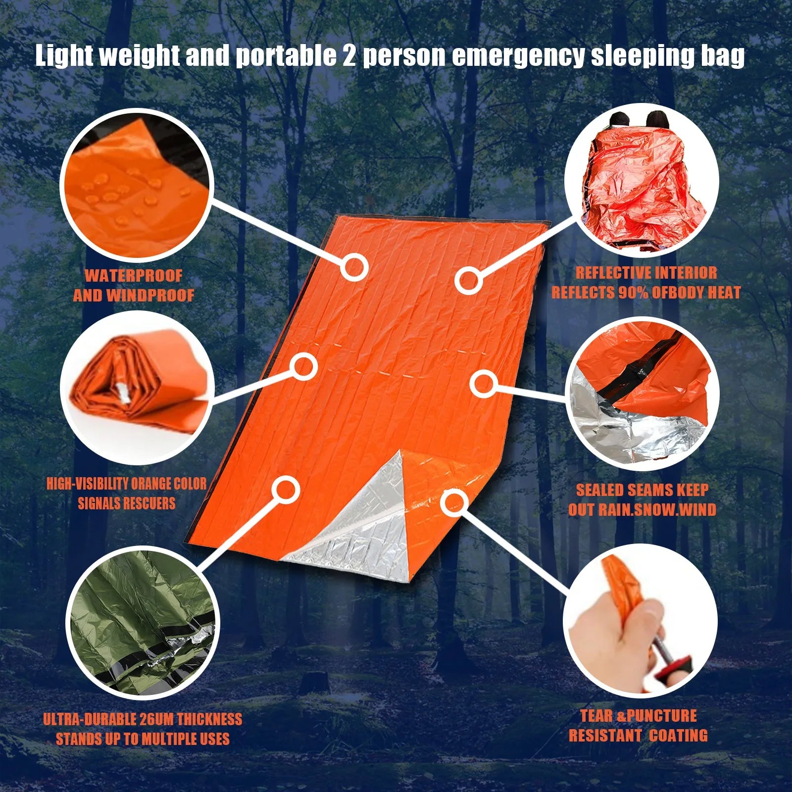 Portable Waterproof Emergency Survival Sleeping Bag Thermal Mylar Camping Sack