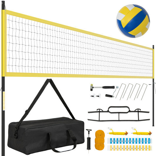 Portable Outdoor Volleyball Net Set Heavy Duty System Yellow Color