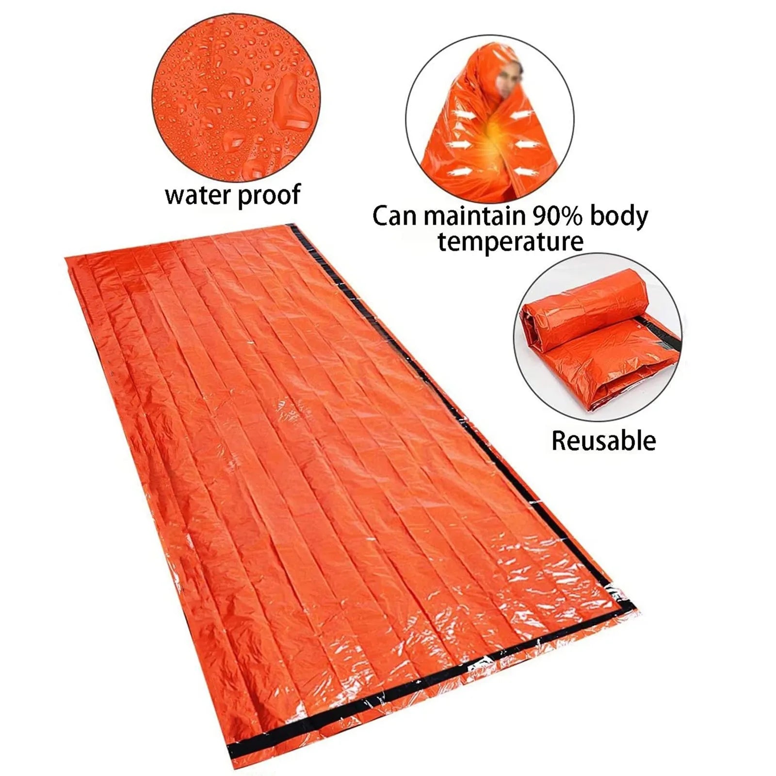 Portable Waterproof Emergency Survival Sleeping Bag Thermal Mylar Camping Sack