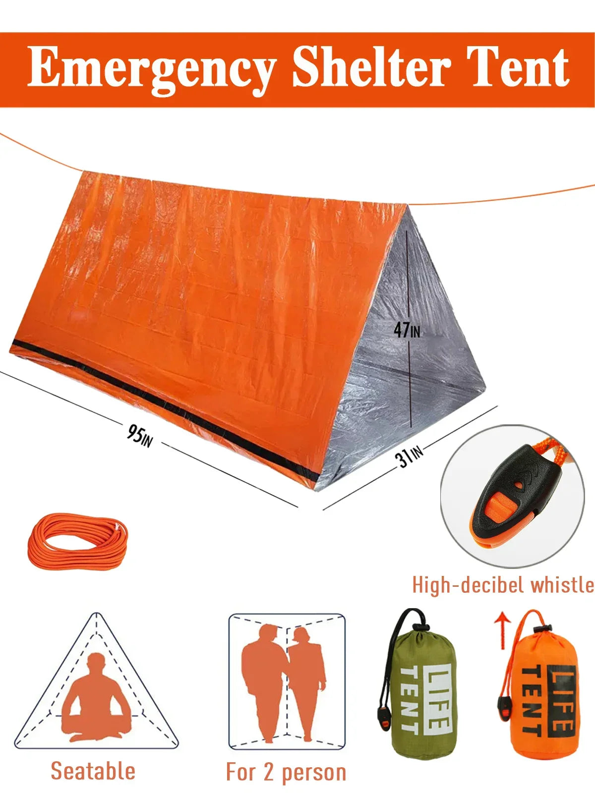 2 Person Emergency Tent Waterproof Portable Camping Travel Shelter Gear