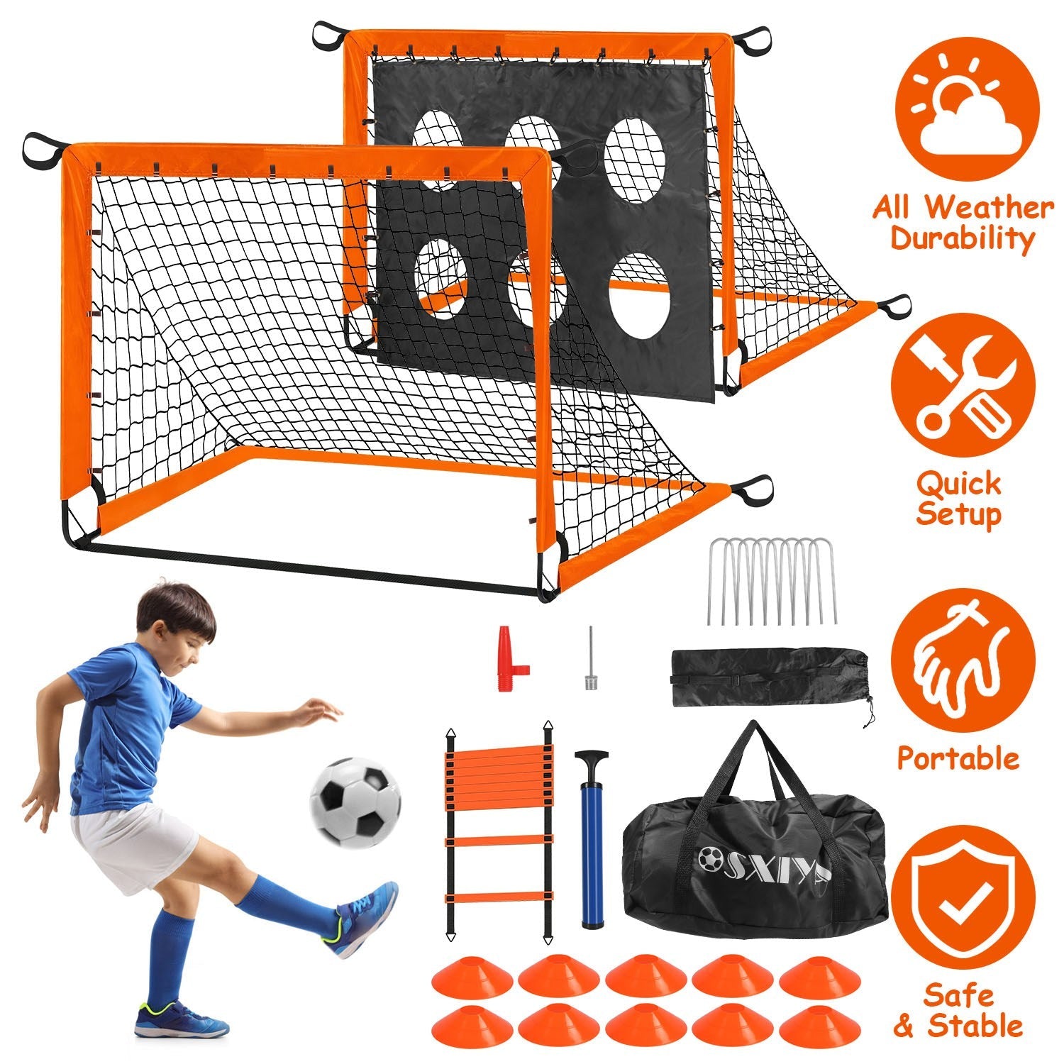 Kids Soccer Goal Set Backyard Training Kit Portable Equipment