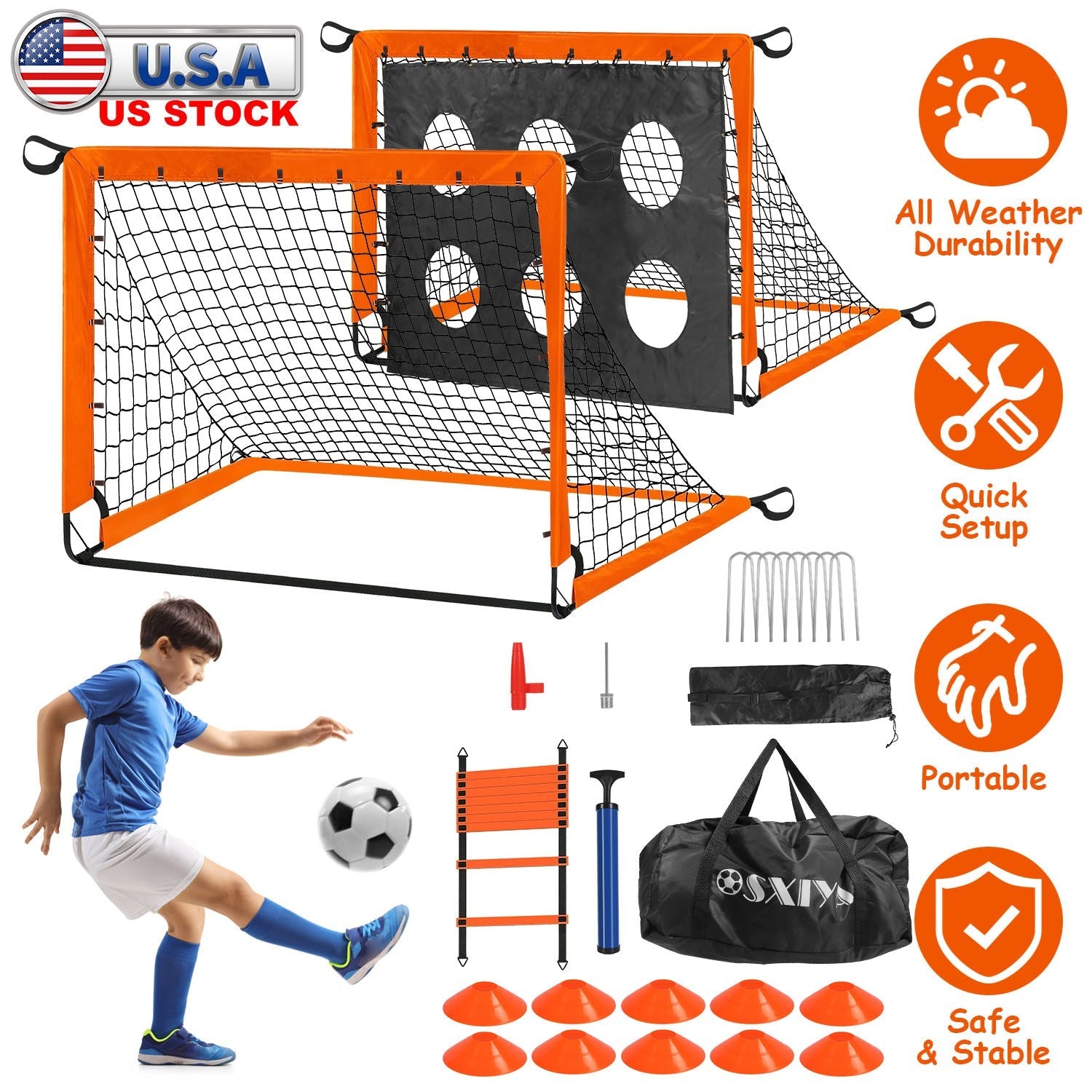 Kids Soccer Goal Set Backyard Training Kit Portable Equipment